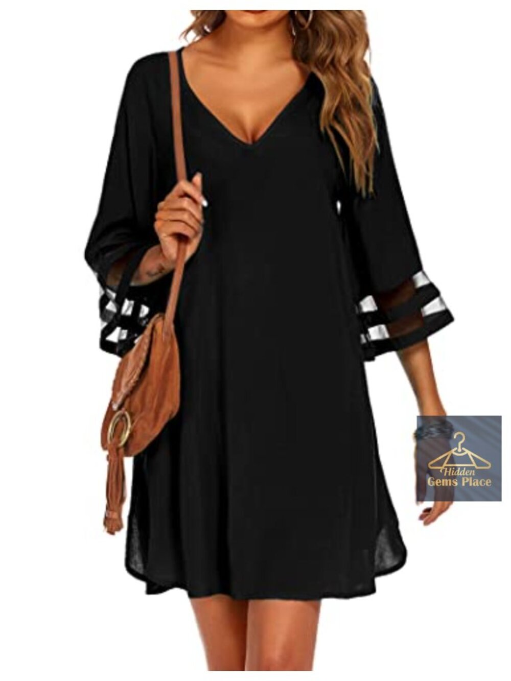 Ekouaer Women's 3/4 Bell Sleeve Deep V-Neck Swimsuit Cover Up Beach Dress Rayon